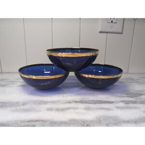 Arte Italica Cobalt Blue Bowls, Set of 3, Gold Rim, Decorative Bowls, Italian